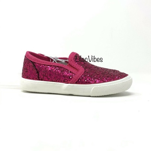 Cat & Jack Madigan Slip-On Sneakers Pink Glitter 5 - Picture 1 of 5